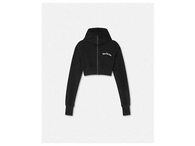 Versace Moletom cropped com zíper e logo bordado Preto - vista 4