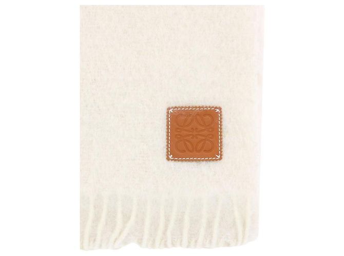 Loewe Schal mit Logo-Patch aus Wolle und Mohair Weiß - Ansicht 5