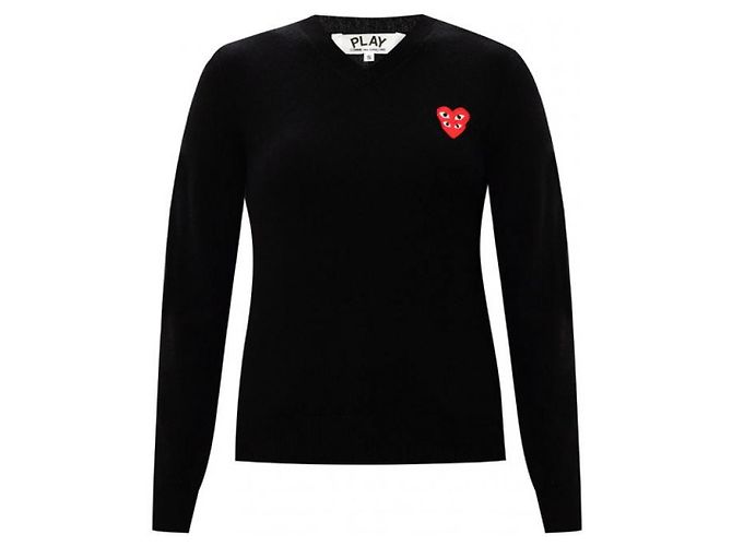 Comme Des Garcons V-Ausschnitt Strickpullover mit Doubleheart Patch - Ansicht 5