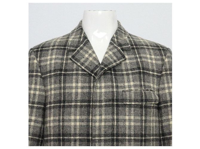 Thom Browne Grauer Wollmantel mit Karomuster für Herren - Ansicht 2