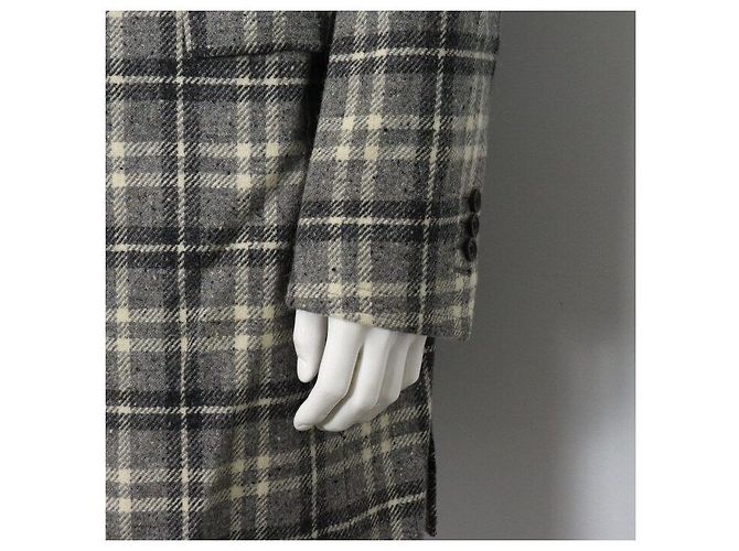 Thom Browne Grauer Wollmantel mit Karomuster für Herren - Ansicht 3