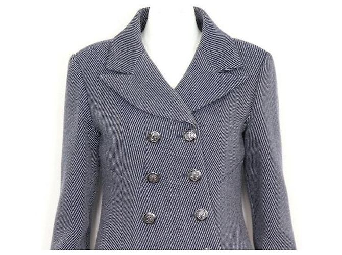 Chanel Wool Blended Double Short Coat Women's Jacket Blue - view 2