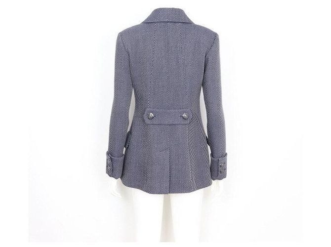 Chanel Wool Blended Double Short Coat Women's Jacket Blue - view 4