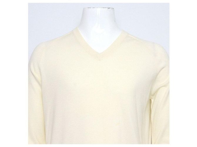 Louis Vuitton Camiseta de malha com decote em V, mistura de algodão marfim Branco - vista 2