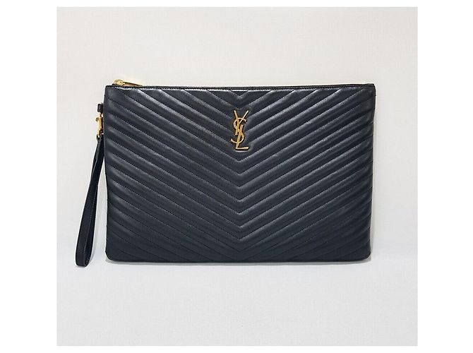 Saint Laurent Clutch Monogram Matelassé Large Nero - vista 2