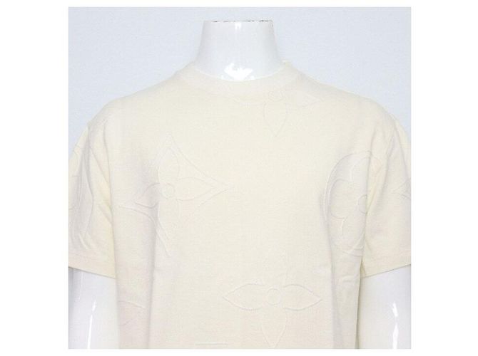 Louis Vuitton T-shirt a maniche corte da uomo in cotone con monogramma ricamato bianco - vista 2