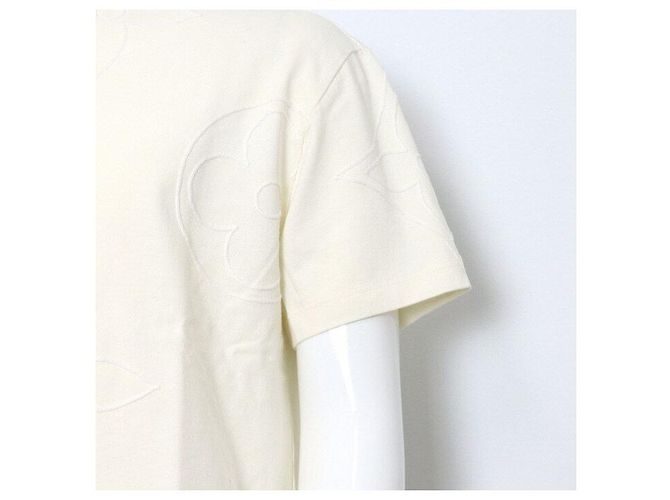 Louis Vuitton T-shirt a maniche corte da uomo in cotone con monogramma ricamato bianco - vista 3