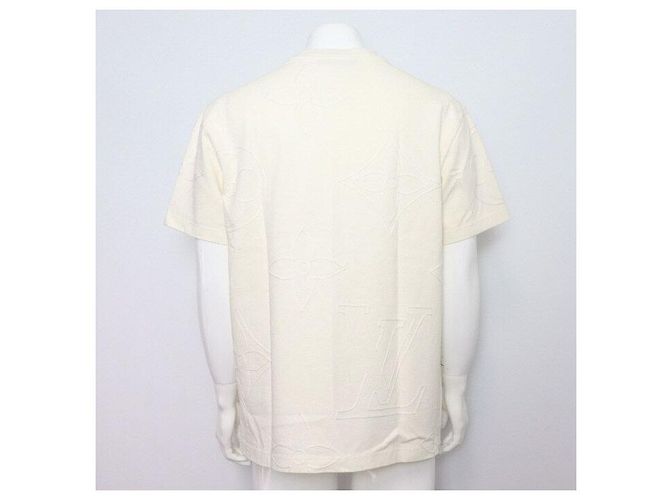 Louis Vuitton T-shirt a maniche corte da uomo in cotone con monogramma ricamato bianco - vista 4