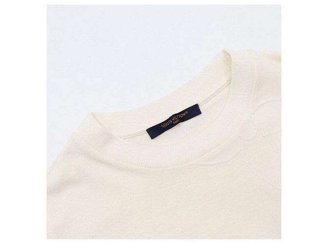 Louis Vuitton T-shirt a maniche corte da uomo in cotone con monogramma ricamato bianco - vista 5