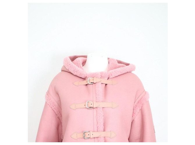 Louis Vuitton Abrigo corto con capucha de shearling para mujer Rosa - vista 2
