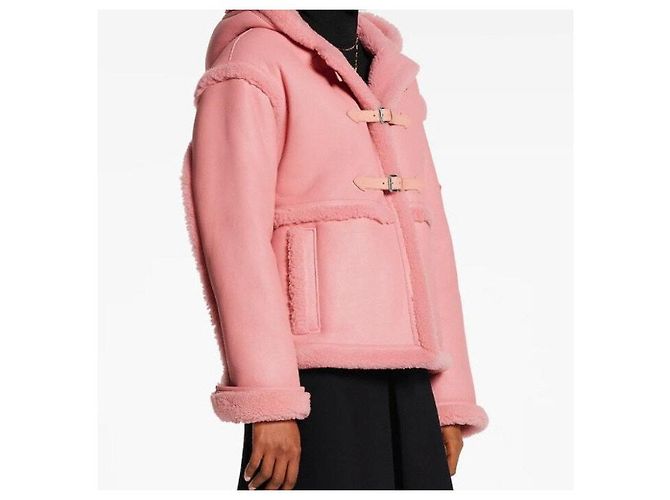 Louis Vuitton Abrigo corto con capucha de shearling para mujer Rosa - vista 8