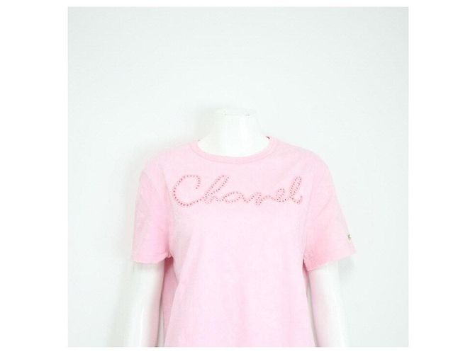 Chanel Short Sleeve T-Shirt Season mit kristallbesetztem Logo Pink - Ansicht 2