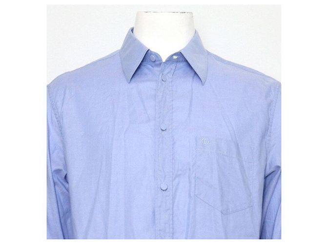 Gucci Camicia Oxford da uomo in cotone blu con doppio logo ricamato - vista 2