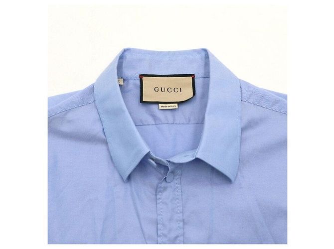 Gucci Camicia Oxford da uomo in cotone blu con doppio logo ricamato - vista 5