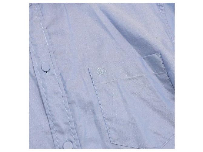Gucci Camicia Oxford da uomo in cotone blu con doppio logo ricamato - vista 6