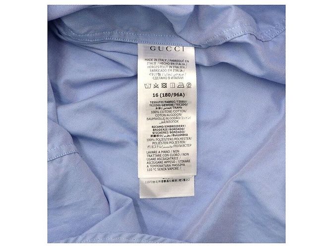 Gucci Camicia Oxford da uomo in cotone blu con doppio logo ricamato - vista 7