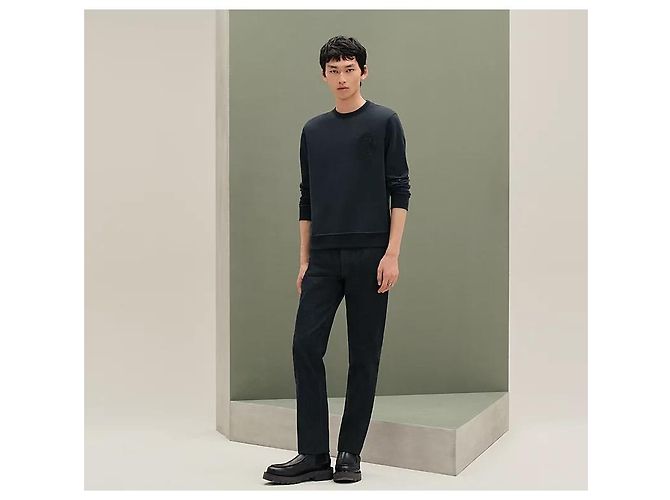 Hermès Pull col rond pour homme Marine Noir - vue 5