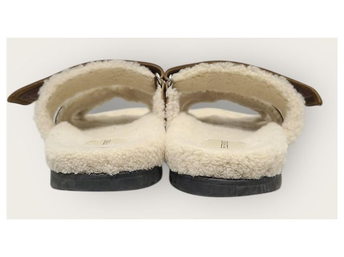 Hermès Sandali Cipree in shearling e scamosciato marrone dorato, pelle di capra - vista 7