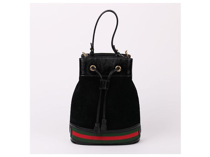 Gucci Piccola borsa a tracolla a secchiello in scamosciato nero - vista 2