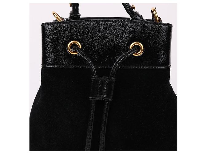 Gucci Piccola borsa a tracolla a secchiello in scamosciato nero - vista 3