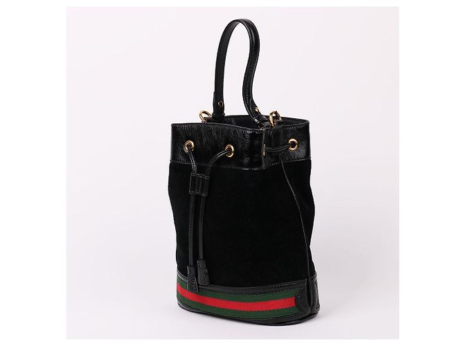 Gucci Piccola borsa a tracolla a secchiello in scamosciato nero - vista 4