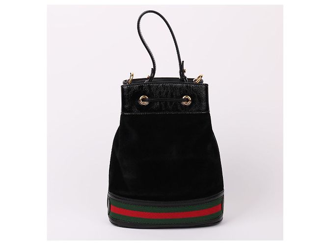 Gucci Piccola borsa a tracolla a secchiello in scamosciato nero - vista 5