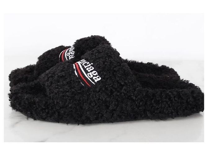Balenciaga Pantofola Slide in shearling con logo Wave Multicolore - vista 4