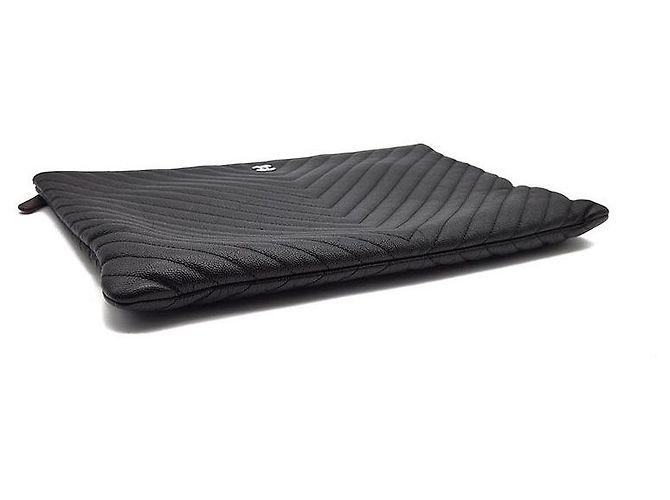 Chanel Clutch Chevron in Caviar Large Nero - vista 5
