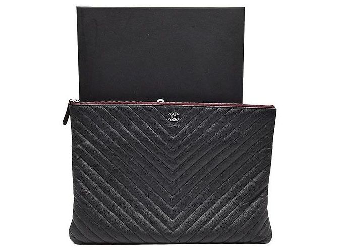 Chanel Clutch Chevron in Caviar Large Nero - vista 7