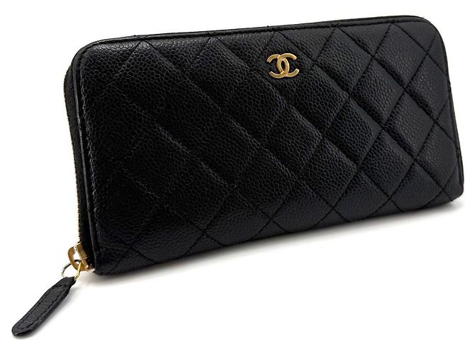 Chanel Portafoglio lungo con zip Caviar Gold Nero - vista 2