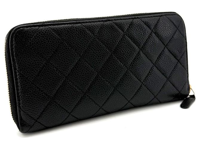 Chanel Portafoglio lungo con zip Caviar Gold Nero - vista 3