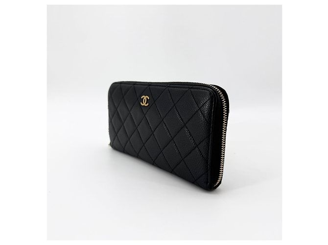 Chanel Portafoglio lungo con zip Caviar Gold Nero - vista 4