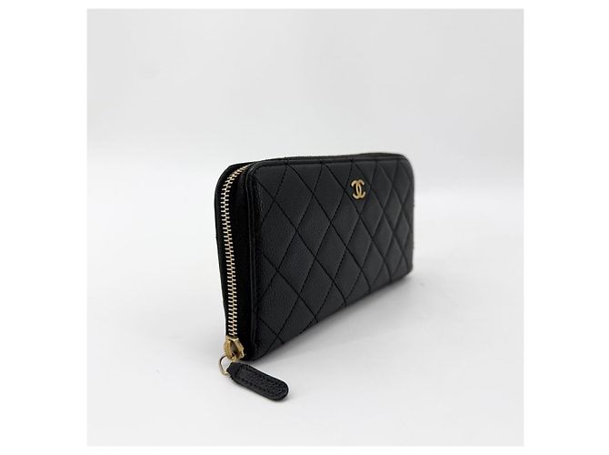 Chanel Portafoglio lungo con zip Caviar Gold Nero - vista 5