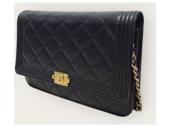 Chanel Borsa a tracolla Boy WOC in agnello nero e oro - vista 2