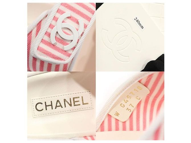 Chanel Mule in cotone a righe bianche e rosa con logo CC e chiusura a strappo da donna Bianco - vista 7