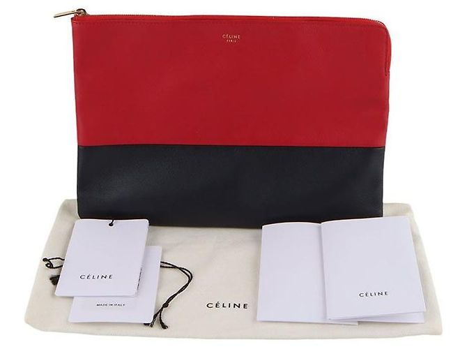 Céline Clutch bicolore in pelle di agnello Rosso - vista 8