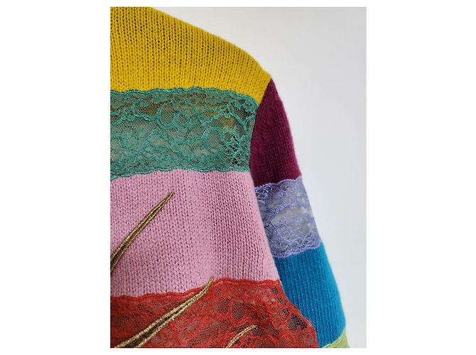 Gucci Strick für Damen mit Katzenstickerei und Spitze Mehrfarben - Ansicht 4