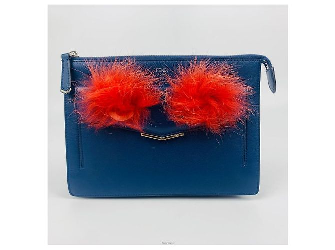 Fendi Mini pochette crossbody in agnello Blu - vista 2