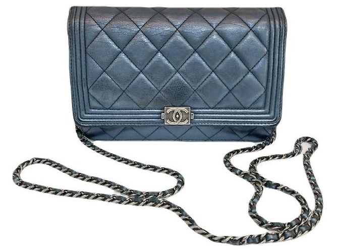 Chanel Clutch Boy WOC in agnello Navy Black con catena Mini Crossbody Blu - vista 2