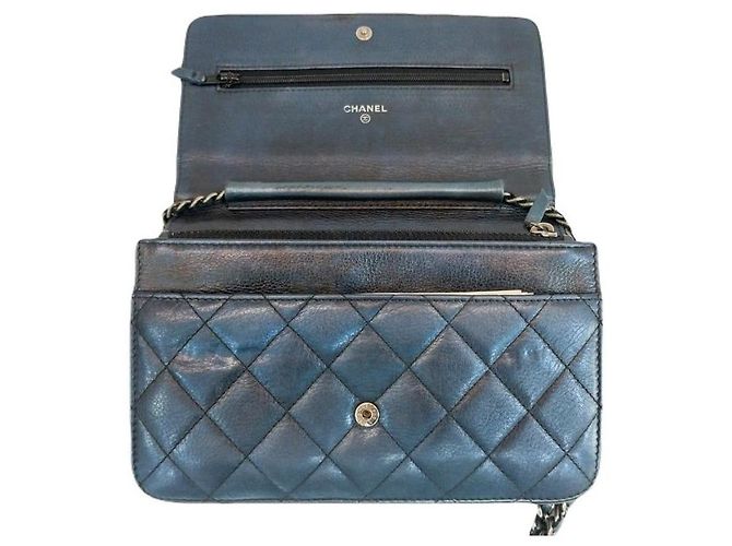 Chanel Clutch Boy WOC in agnello Navy Black con catena Mini Crossbody Blu - vista 3