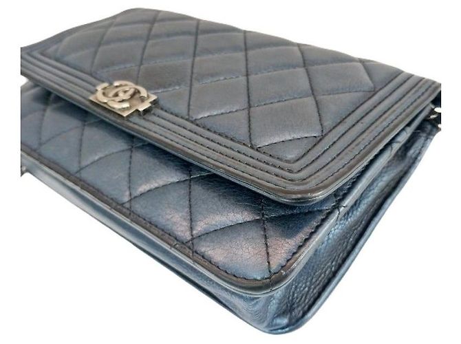 Chanel Clutch Boy WOC in agnello Navy Black con catena Mini Crossbody Blu - vista 6