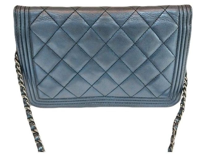 Chanel Clutch Boy WOC in agnello Navy Black con catena Mini Crossbody Blu - vista 7