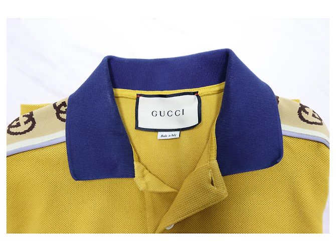 Gucci Poloshirt aus Baumwolle mit GG-Streifendetail Golden - Ansicht 2