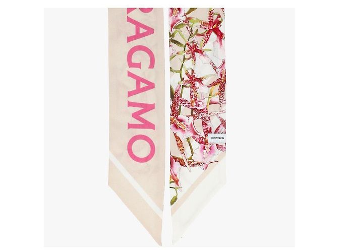 Salvatore Ferragamo Sciarpa skinny in seta Gaia Print Bianco - vista 7