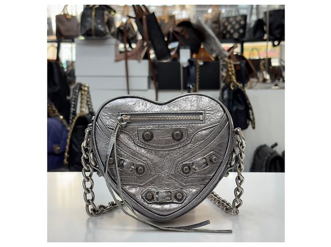 Balenciaga Borsa a Spalla Le Cagole Heart Chain Silver Argento - vista 2