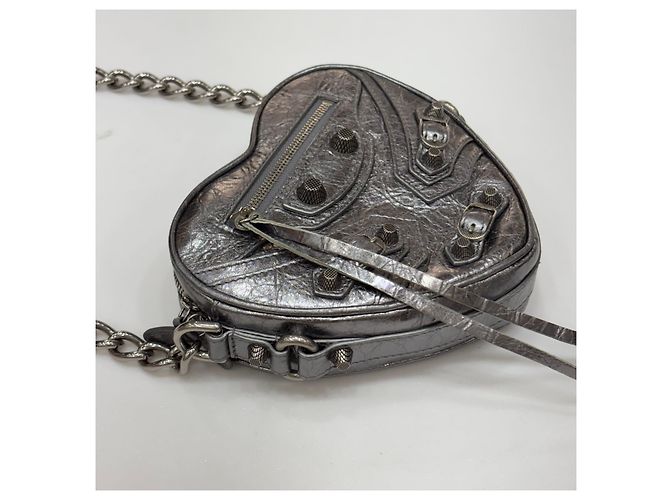 Balenciaga Borsa a Spalla Le Cagole Heart Chain Silver Argento - vista 3