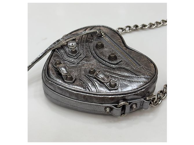 Balenciaga Borsa a Spalla Le Cagole Heart Chain Silver Argento - vista 4