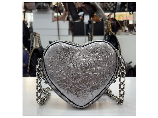 Balenciaga Borsa a Spalla Le Cagole Heart Chain Silver Argento - vista 7