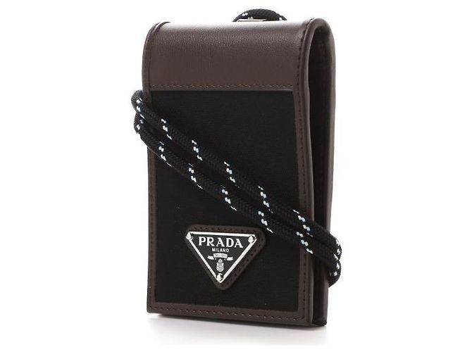 Prada Speedrock Re-Nylon Leather Card Holder Brown - view 5