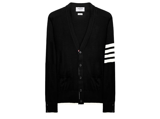 Thom Browne Cardigan de lã com listras diagonais caimento relaxado color block Preto - vista 6